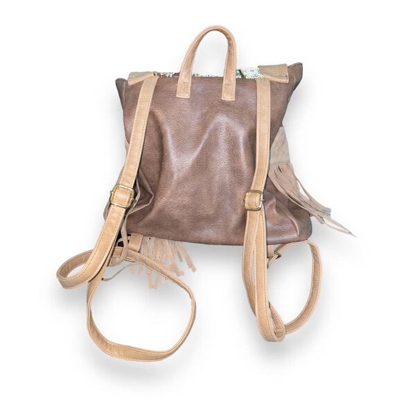 BOHEMIAN FAUX LEATHER & TASSELS BEADED BACKPACK - Picture 2 of 8